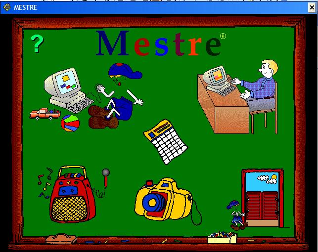Figura 1: Tela inicial do software educativo Mestre. No desenho do menino com o computador, tem-se a função RESOLVENDO TAREFAS; é nele que o aluno entra para realizar as atividades.