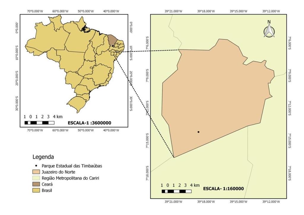 Figura 2: Localização da área de estudo em Parque Ecológico das Timbaúbas Fonte: Autores (2017), gerado pelo software Quantum gis versão 4,2 2.