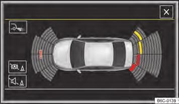 Ativação automática (dependendo da versão) O auxílio de estacionamento também se liga se for conduzido com velocidade inferior a 15 km/h contra um obstáculo na área frontal.