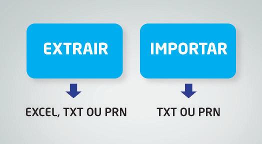 Estes dados podem ser extraídos em EXCEL, TXT ou PRN e importados em TXT ou PRN no JOTEC.