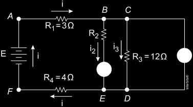 Calculando a resistência equivalente do circuito: 1 4 eq 1 + + 4 eq + + 4 + 1 + 4 eq 10Ω.