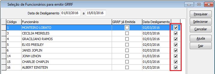 Clicar em Selecionar Funcionários (4) e será aberta uma nova tela, onde