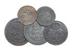 256 :: Brasil - 5 moedas, X, XX, XL Réis 1799-1821 1821 AE. X Réis 1799, 1803, XX Réis 1821 R, XL Réis 1812 B, 1816 R. 5 moedas. Gomes 06.01, 02.01, 03.