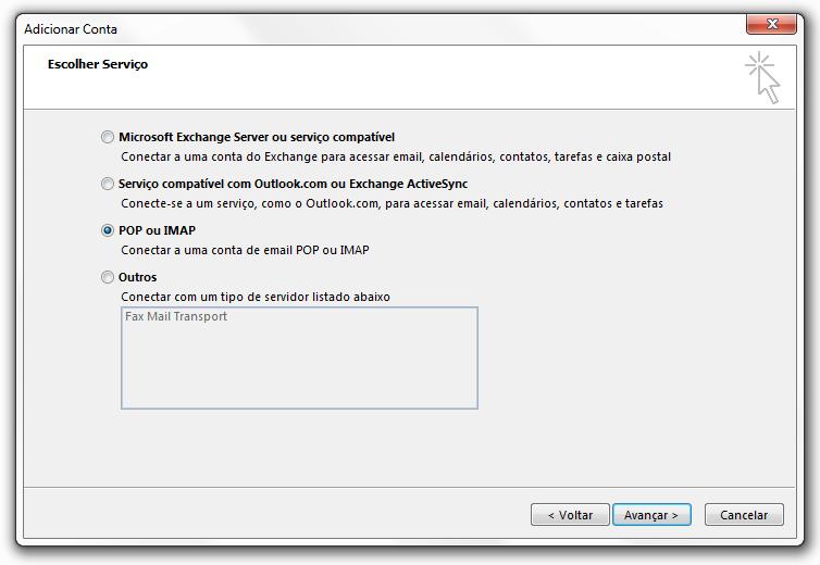 ACESSO VIA IMAP Procedimento a ser realizado quando ainda não há nenhuma conta de e-mail cadastrada no outlook. 1.