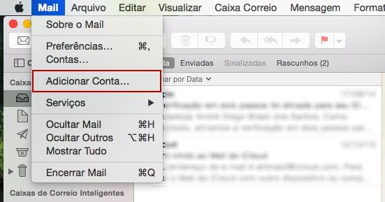 2. Apple Mail ACESSO VIA IMAP *Caso não tenha conta configurada no Mail, o mesmo ao ser aberto mostrará a escolha do tipo de conta, abordado no item 2