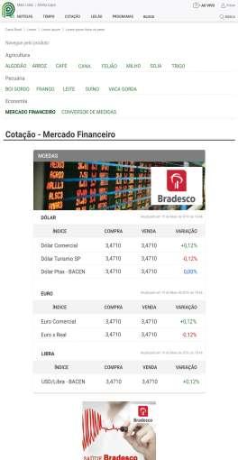 Oportunidades Destaque Economia O patrocinador terá a página de Cotações- Mercado Financeiro envelopada com formatos de destaque e