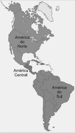 4ª Questão: Utilizando o mapa da América que se segue, compare as três porções nas quais a América pode ser dividida.