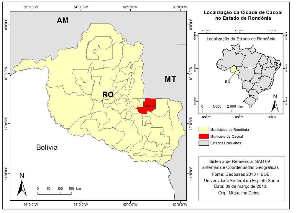 Figura 1 - Localização da área de estudo. Fonte: Organização - Miquelina Deina. Também foram utilizados dados de produção agropecuária disponibilizado pelo IBGE (2013). 3.