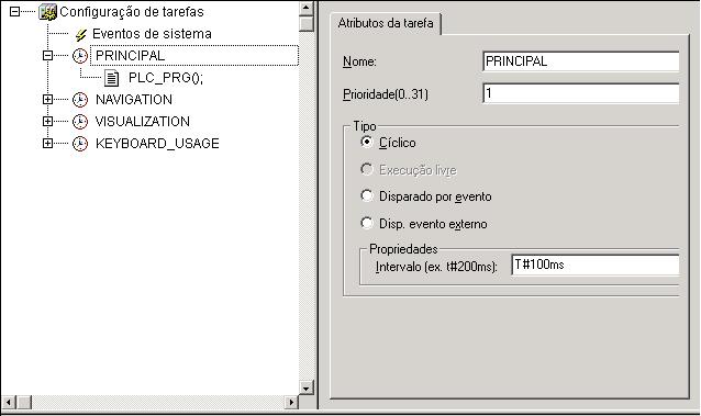 - Selecionar a opção PRINCIPAL e configurar os atributos da tarefa.