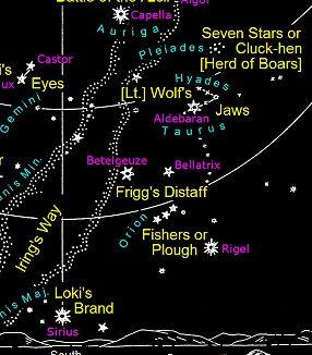 interpretado pelos nórdicos pré-cristãos como sendo o asterismo da Boca do Lobo: tratase de um conjunto de estrelas brilhantes que formam um V (com dez vezes a largura aparente da Lua) oblíquo em