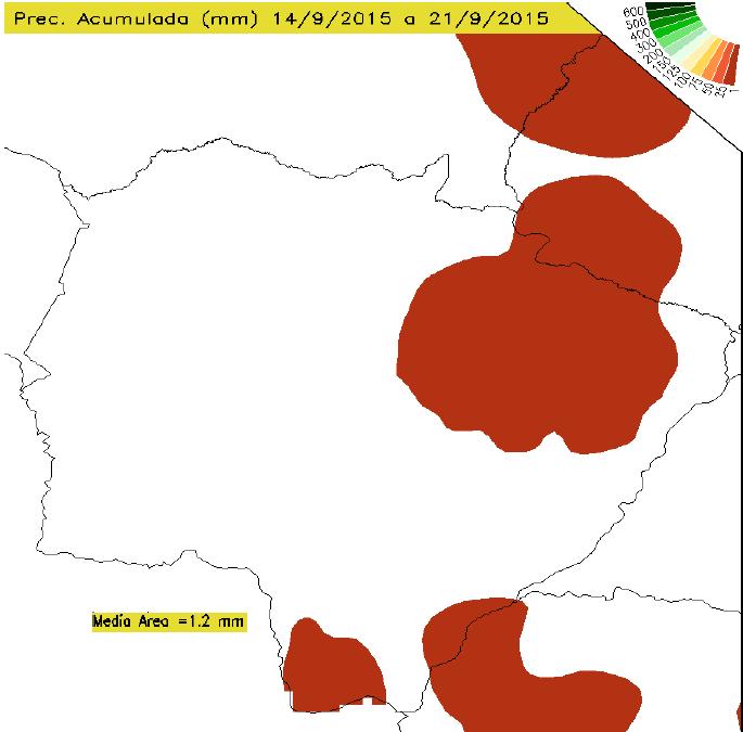 Precipitação Pluviométrica Acumulada para o Mato Grosso do Sul Entre os dias 14 a 21 de setembro de 2015,