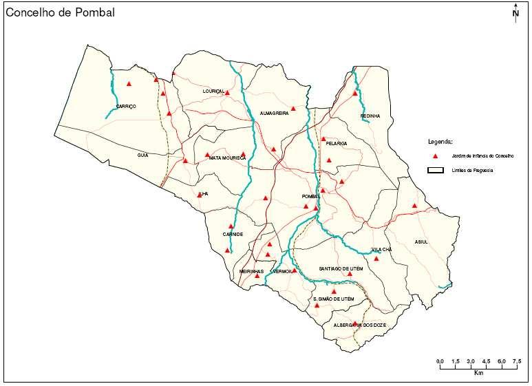 Mapa 6 Rede de estabelecimentos de Educação Pré-Escolar, no ano lectivo 2006/2007, no Concelho de Pombal Fonte: CM Pombal 5.1.