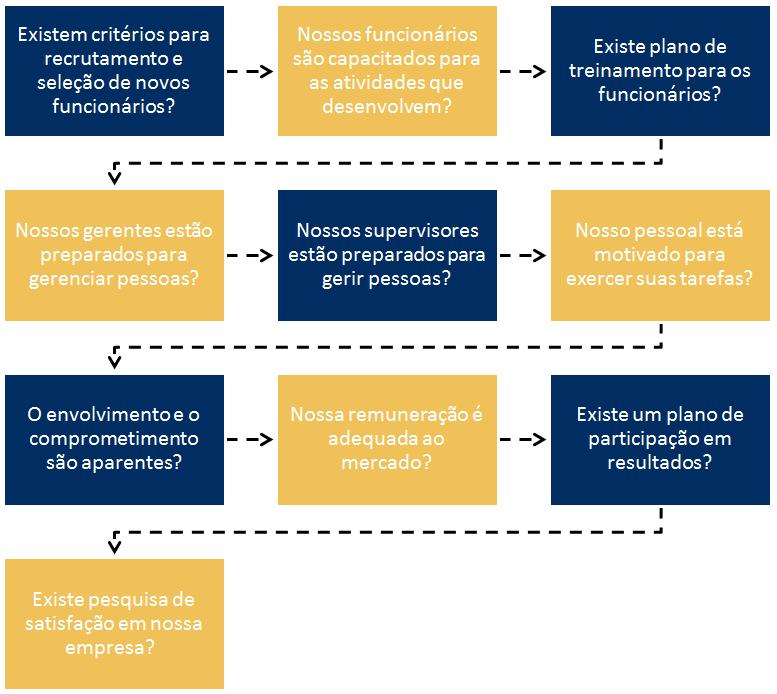 Análise do Ambiente Interno Sobre Recursos Humanos Observe que cada pergunta compreende uma função de recursos humanos na organização e é capaz de evidenciar o diagnóstico interno ao estrategista.