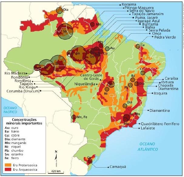 Principais Concentrações de Minérios no Brasil As principais jazidas encontramse nas áreas de formação