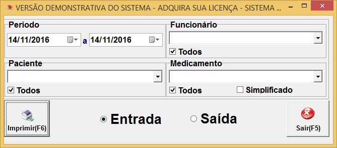 Página 20-32 O relatório mostrará as entradas e saídas dos medicamentos, mostrando a quantidade unitária de transação ou pela simplificada apenas o total por medicamento.