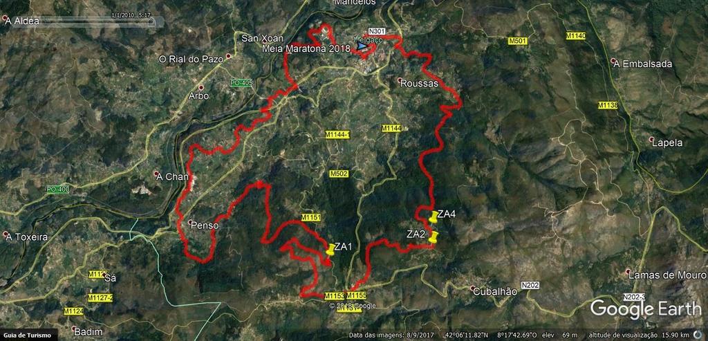 Meia Maratna Curta: 43 km (Acumulad aprximad subida/descida 1250m) ZONAS DE ASSISTÊNCIA E ABASTECIMENTO