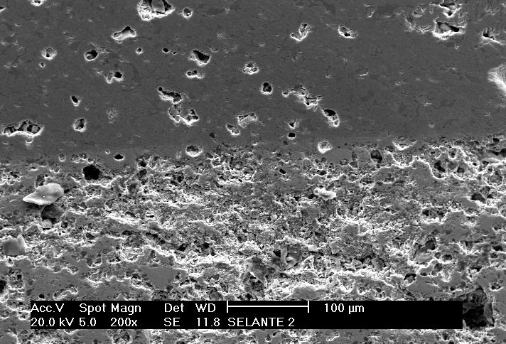 Selante Eletrólito Figura 51: Micrografia obtida por microscopia eletrônica de varredura de uma secção transversal selante/eletrólito BaZr 0,85 Y 0,15 O 3-.
