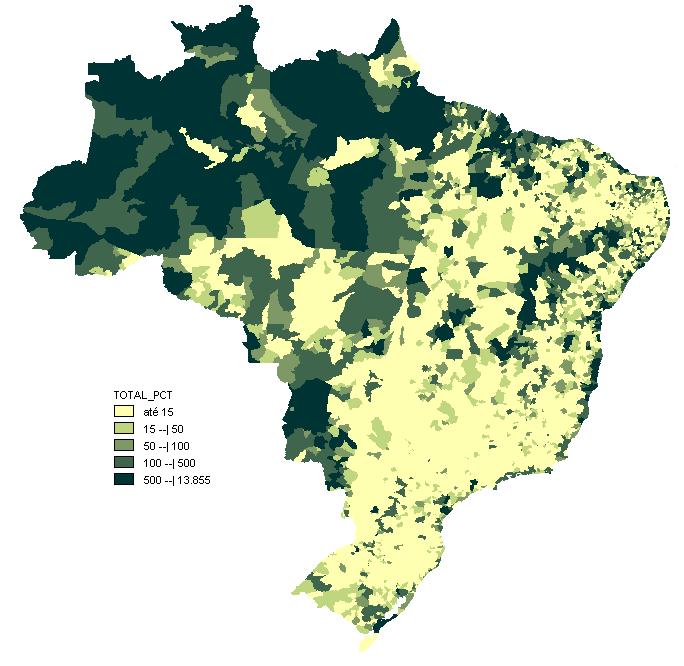 Figura 3 - Famílias de Povos e Comunidades Tradicionais cadastradas no Cadùnico - 2015 A Amazônia Legal é caracterizada pela forte presença de povos e comunidades tradicionais, incluindo povos