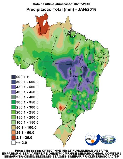 janeiro/16 Mapa 4 Anomalia de chuvas para