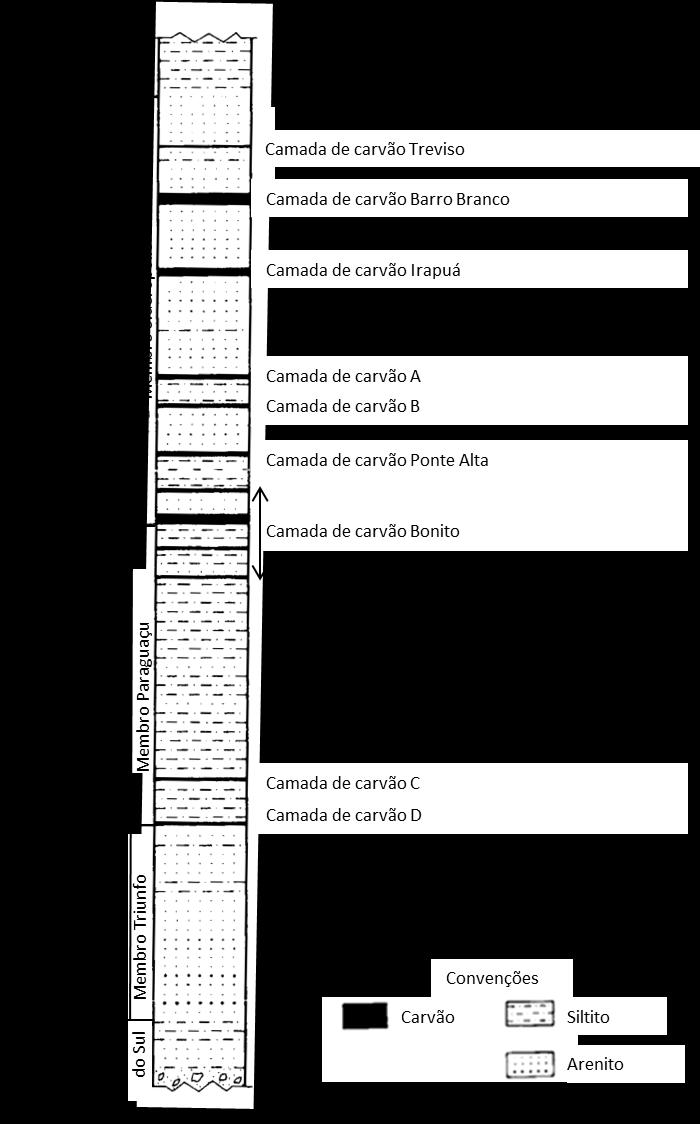 23 Figura 3: Perfil litológico de Santa Catarina e as principais camadas de carvão da formação Rio Bonito. (Adaptado de Suffert et al., 1977).