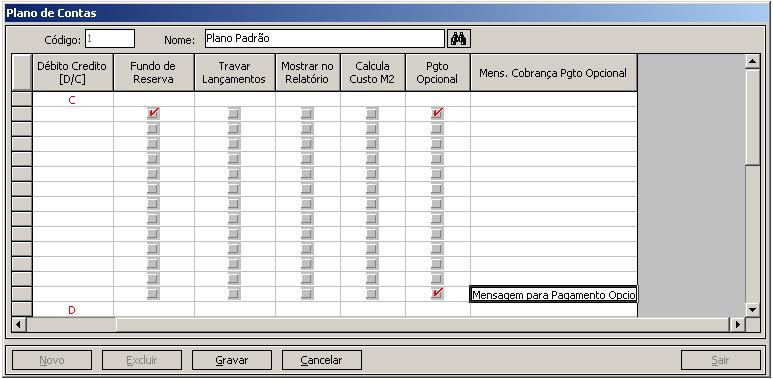 2- Selecione a opção Classes Opcionais. 3- Clique em Gravar. 4- Acesse o menu: Cadastros/ Plano de Contas. 5- Selecione o plano de contas já existente utilizado pelo condomínio.