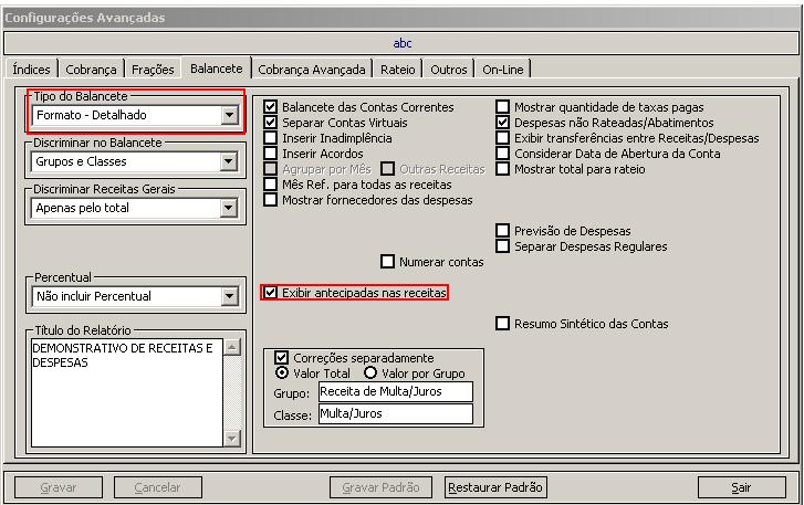 8.4. Exibição de antecipação de valores específicos por conta no Balancete Formato - Detalhado O Condomínio21 permite controlar os valores que foram pagos de forma antecipada.