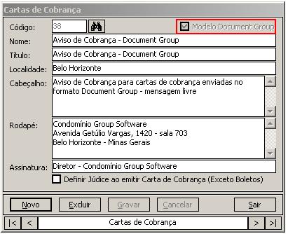 4- Preencha os campos que serão apresentados na sua carta de cobrança. 5- Clique em Gravar.