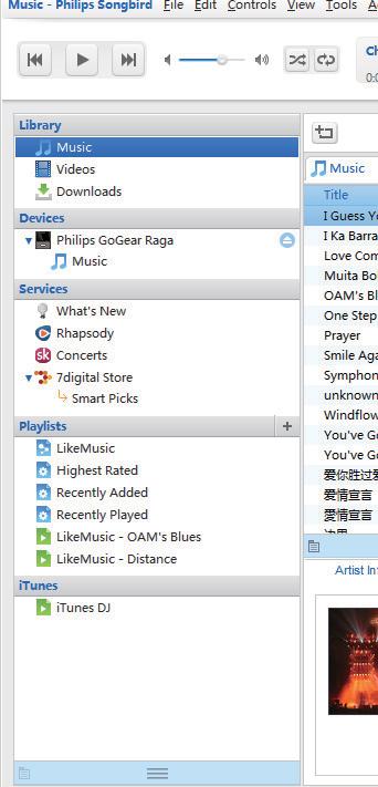 Adicionar ao Philips Songbird Para transferir músicas do Rhapsody para o Philips Songbird, adicione as músicas a uma lista de reprodução no Philips Songbird (consulte Criar listas de reprodução no