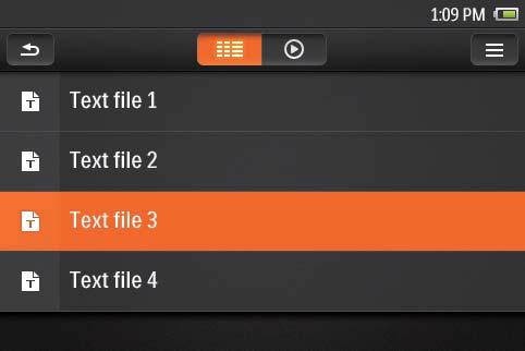 14 Leitor de textos Vá a para reproduzir ficheiros de texto (.txt) da biblioteca multimédia no leitor.