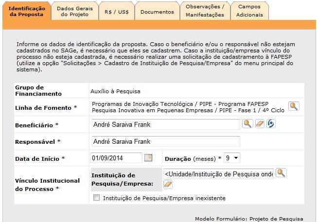 Preenchimento do formulário Empresa (a constituir). Beneficiário/Responsável.