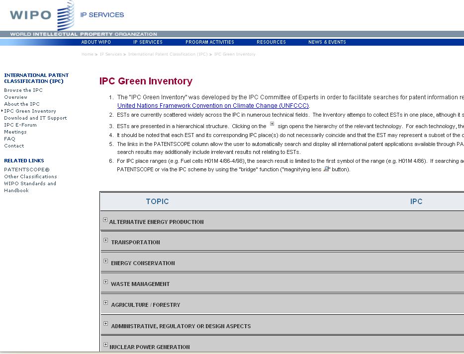 7 O que são Tecnologias Verdes? Inventário verde da OMPI: Energia alternativa Transporte http://www.wipo.