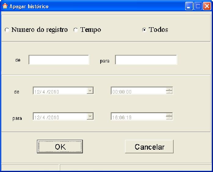 Nesta janela é possível apagar os registros do software por nº do registro (Record NO.