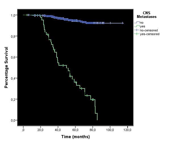 OVERALL SURVIVAL In HER2+ BC patients with BM, OS was 40.3±21.1 months and in HER2+BC patients with no BM metastases it was 52.2±8.4 months (p<0.05 95%, CI 0.8-12.2) (Figure 16).
