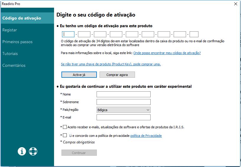 Readiris 17 - User Guide Ativar o Readiris Quando tiver instalado o Readiris, tem de o ativar.