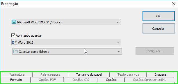 Readiris 17 - User Guide Selecionar as opções de formatação Dependendo do formato de exportação que seleciona na janela Exportação, estão disponíveis diferentes opções de formatação.