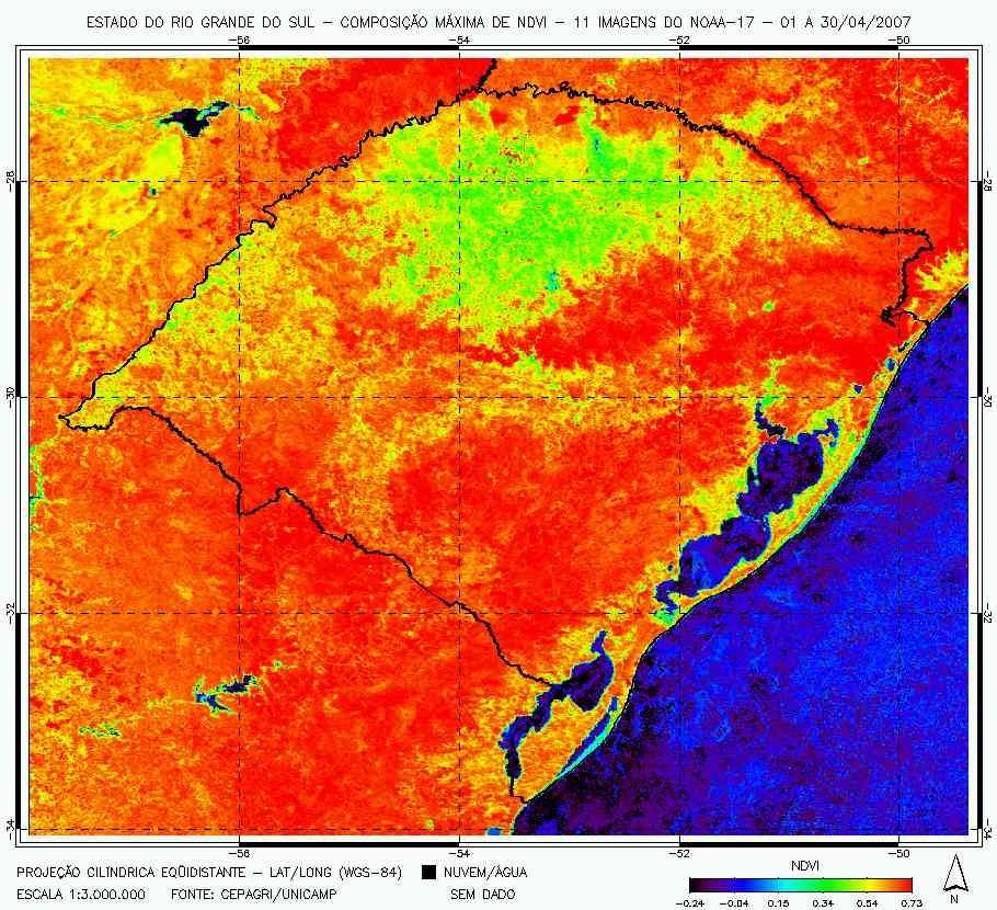 (a): janeiro (b): fevereiro (c): março (d): abril Figura 2: Composições Máximas de NDVI de janeiro a abril de 2007 - Paraná.