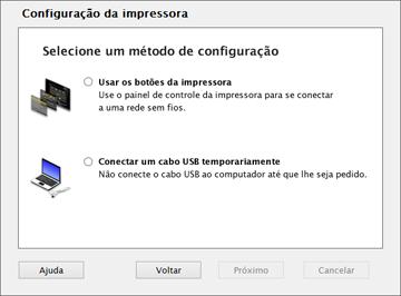 10. Quando vir esta tela, selecione Conectar um cabo USB temporariamente e clique em Próximo (Windows) ou Continuar (Mac). 11.