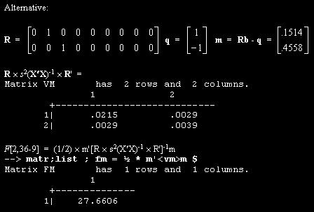F[J,-K] = (/J)(Rb - q) [R s (X X) - R ] - (Rb - q) Esta é a estatística de teste usual para testar hipóteses lieares o modelo de regressão liear, seguido uma distribuição F exata se os erros são