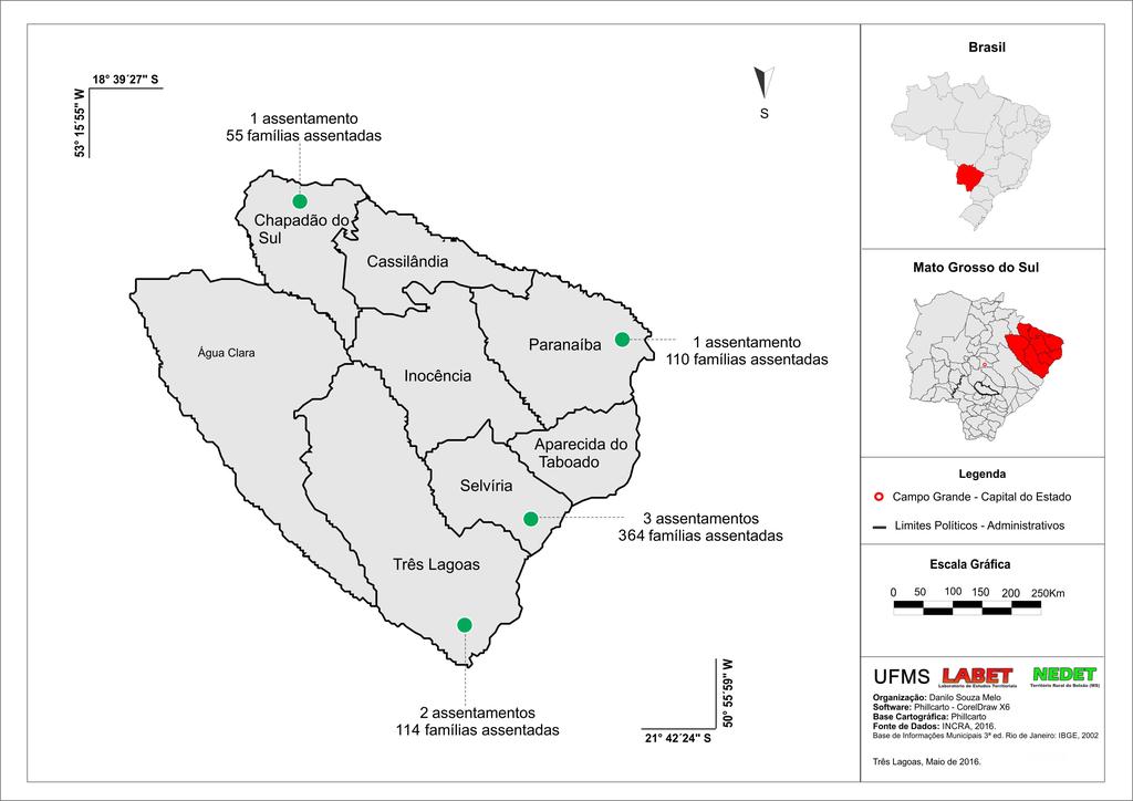 NERA Núcleo de Estudos, Pesquisas e Projetos de Reforma Agrária Artigo DATALUTA: março de 2017. Mapa 1 Território Rural do Bolsão (MS): municípios com projetos de assentamentos rurais.