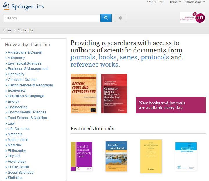 Tutorial Básico SpringerLink O objetivo deste tutorial é ajudar a procurar informação científica na plataforma SpringerLink, da editora Springer.