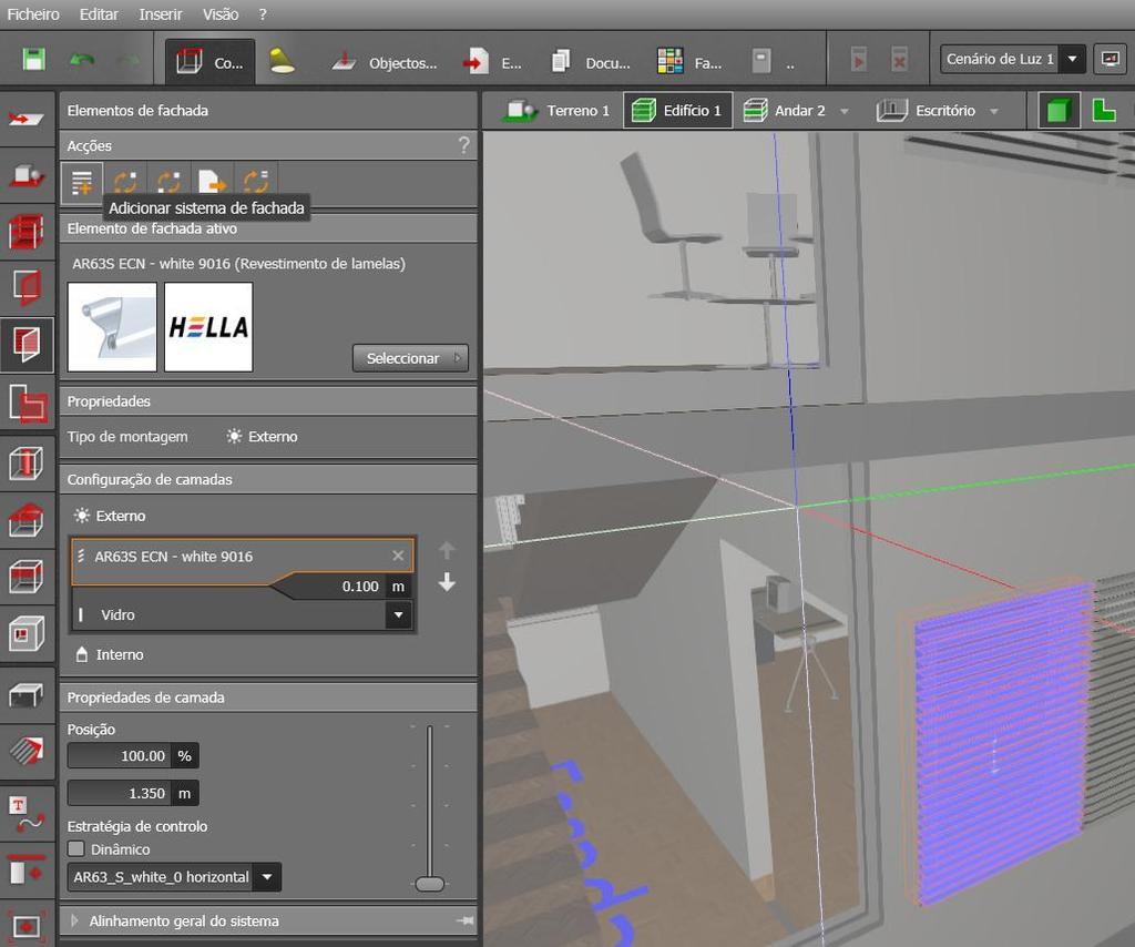 Modo Construção Selecionar a janela e adicionar