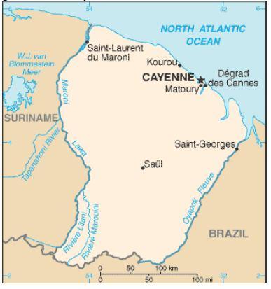 Características da Guiana Francesa O sistema elétrico do país opera em 50 Hz e a transmissão de energia elétrica é controlada pela EDF, que possui cerca de 412 km de linhas de transmissão no