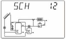 Sistema 12 (SCH 12): 2 bombas de circuito solar 2 termoacumuladores de armazenamento 1 placa colectora - 2 válvulas electromagnética de 3 vias aquecimento de suporte Descrição: Quando diferença de