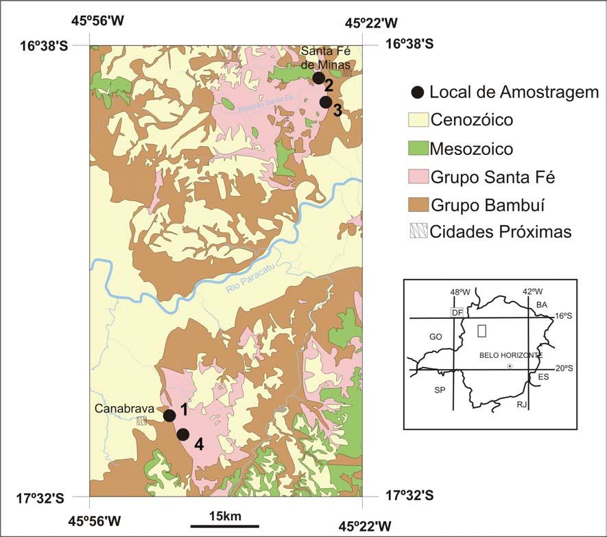 Figura 4.1. Mapa geológico e de localização da amostragem baseado em Projeto São Francisco CPRM (2002).