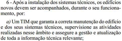 Requisitos de instalação, condução e manutenção de sistemas técnicos