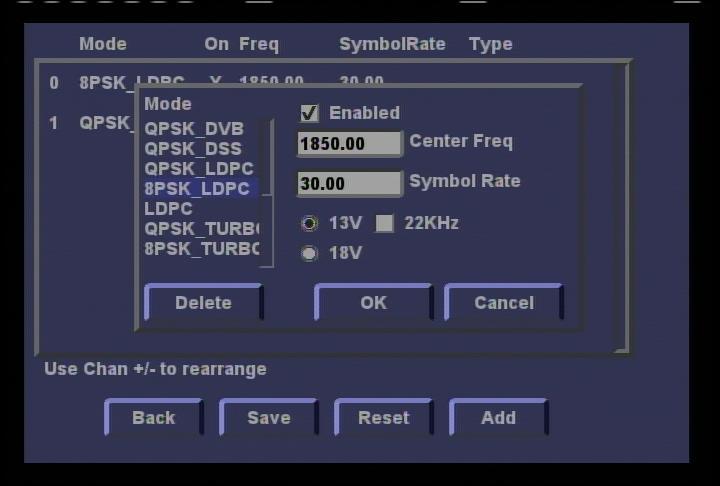 Figura 6. Editar as informações TP A Figura 6 mostra a tela de edição. Voce pode selecionar Modo Broadcasting primeiro para o tipo de sintonizador. QPSK_DVB significa modo DVBS.