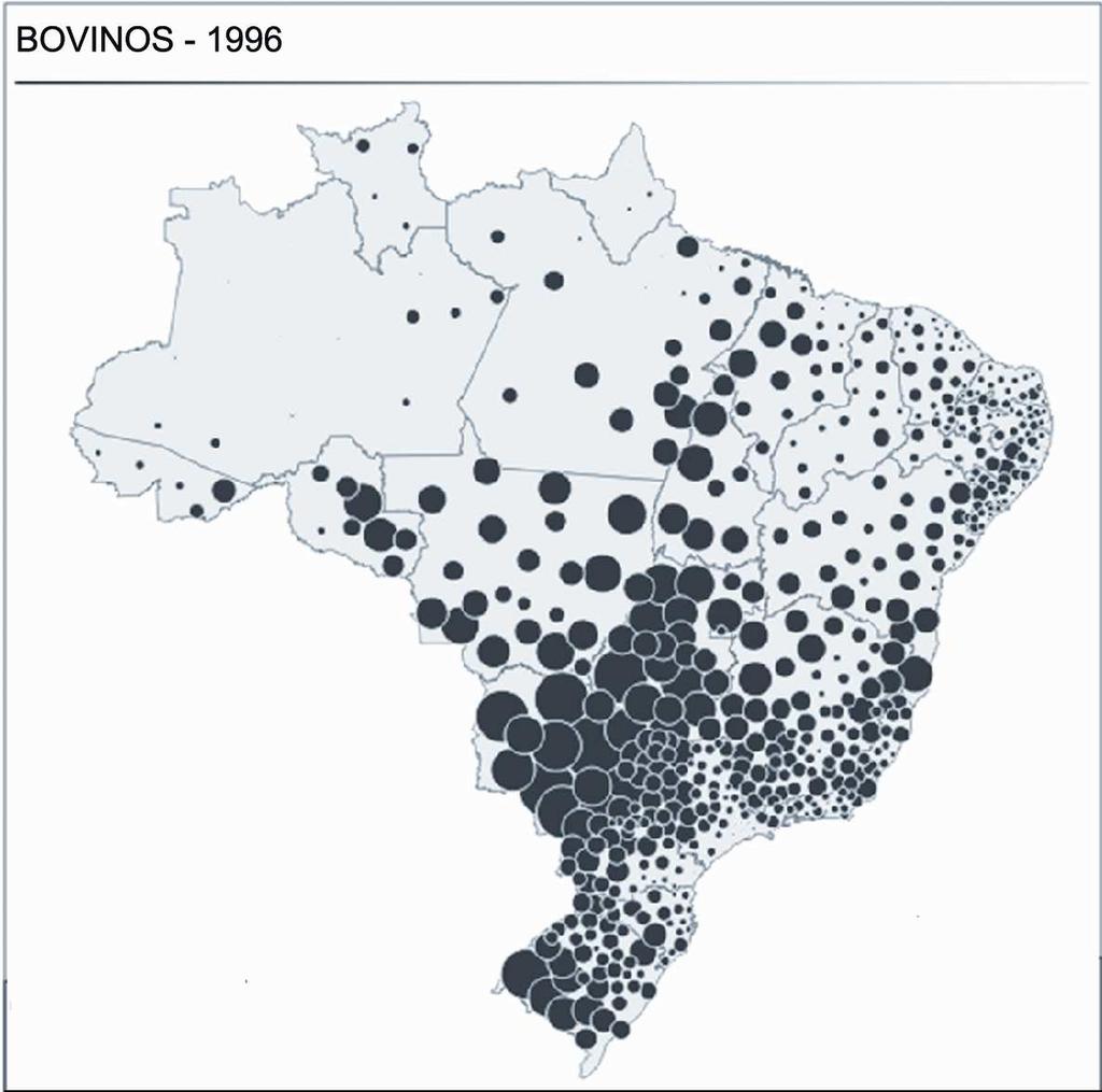 5 b) as consequências ambientais e sociais da exploração desses recursos. 06 - As figuras abaixo representam a evolução do número de cabeças de gado no Brasil entre os anos de 1996 e 2006.