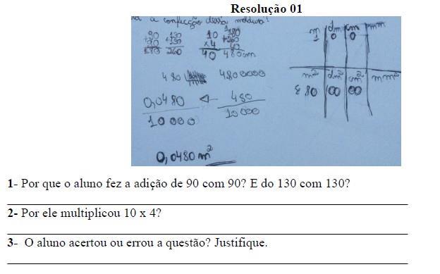 Em seguida, foram escolhidas cinco resoluções, das quais uma estava totalmente errada, três parcialmente certas e uma