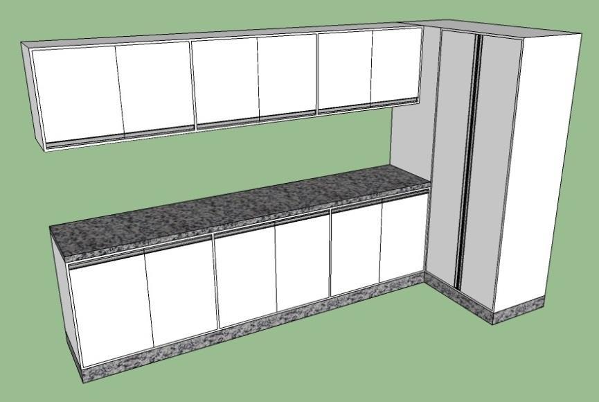 acessórios do móvel, às cores e espessuras, especificadas no projeto em anexo a este Termo. O balcão deverá ser feito na cor branca conforme representado na imagem em 3D.