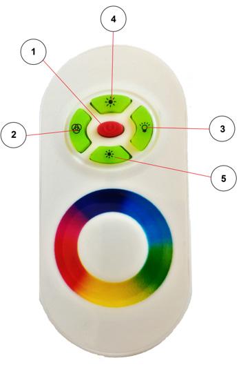 Manual de instalação Funções no Controle RGB Touch Botão 1 Liga e desliga Botão 2 Escolha entre 14 efeitos de luz Botão 3 Escolha entre luz branca ou RGB (anel de cor) Botão 4 Aumenta a velocidade ou